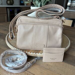 Pom Pom London Original Crossbody Bag Purse Stone Beige NEW